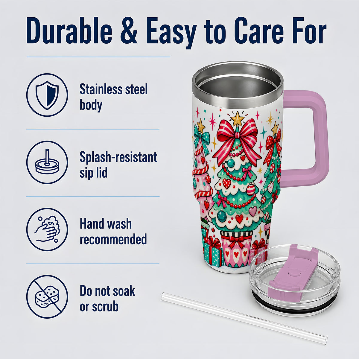 #pl[40oz|Pink] Colorful Christmas Trees 40oz Tumbler, Festive Artwork Drinkware