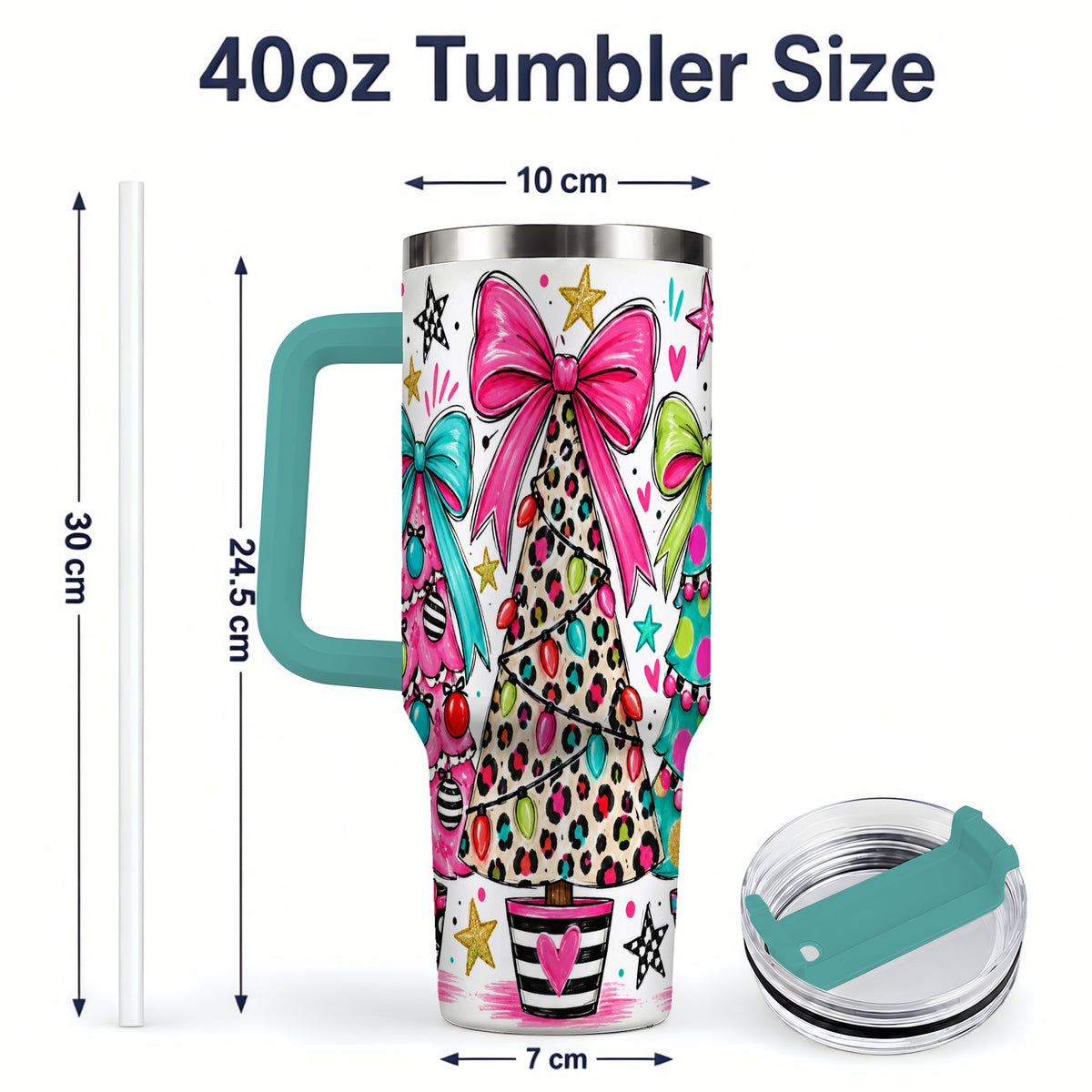 #pl[40oz|Green] Funky Christmas Trees 40oz Tumbler, Colorful Holiday Artwork Drinkware