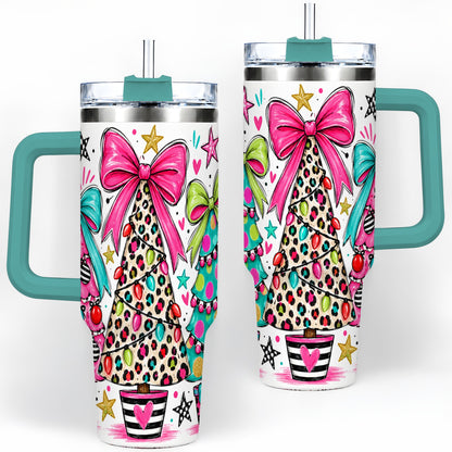 #pl[40oz|Green] Funky Christmas Trees 40oz Tumbler, Colorful Holiday Artwork Drinkware