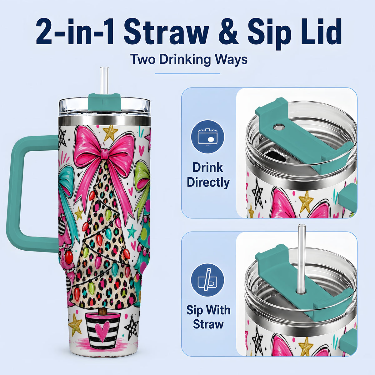 #pl[40oz|Green] Funky Christmas Trees 40oz Tumbler, Colorful Holiday Artwork Drinkware