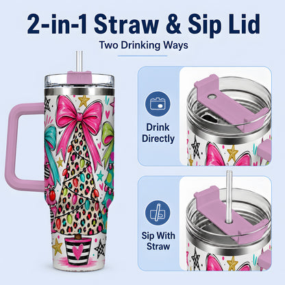 #pl[40oz|Pink] Funky Christmas Trees 40oz Tumbler, Colorful Holiday Artwork Drinkware
