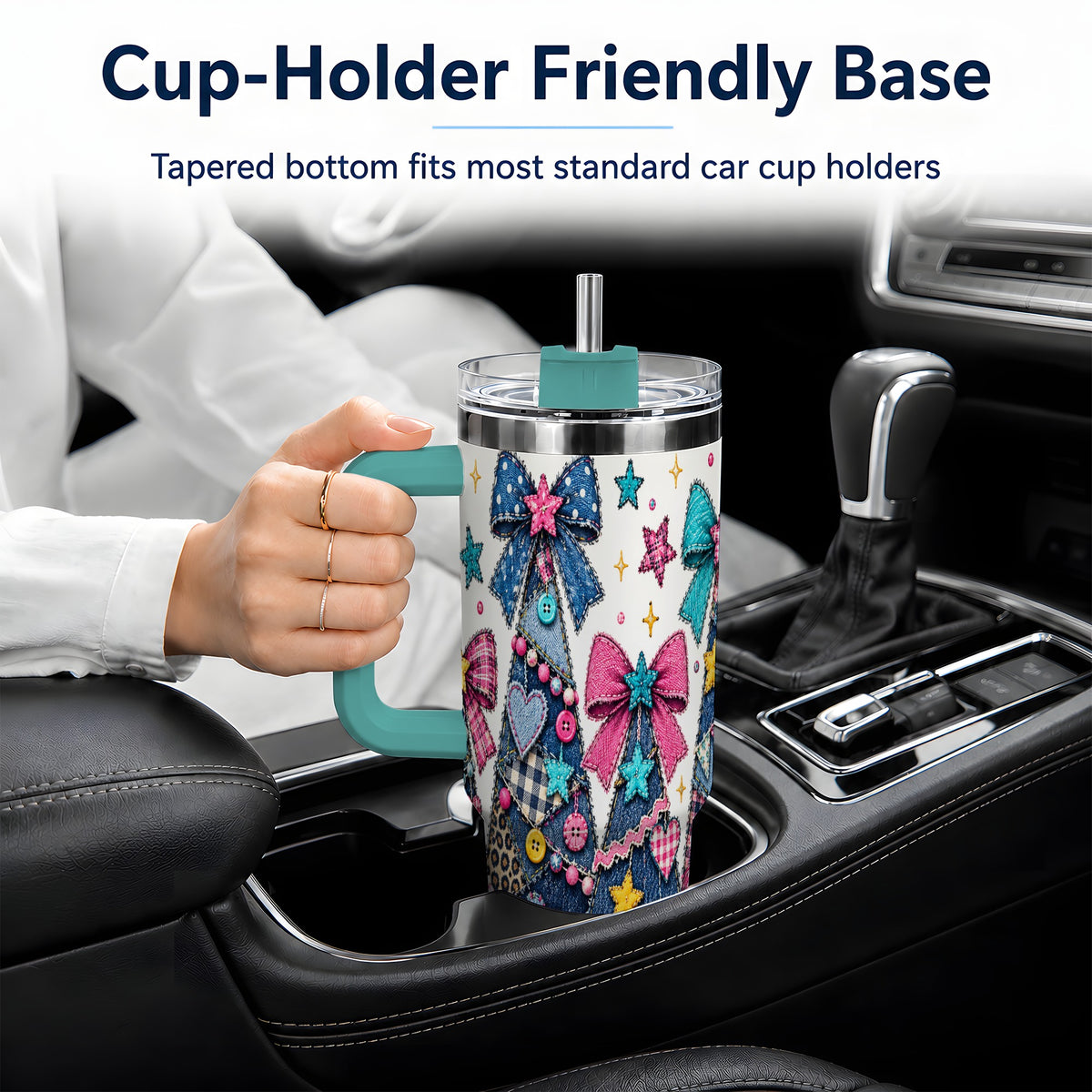 #pl[40oz|Green] Patchwork Christmas Tree 40oz Tumbler, Denim Style Holiday Artwork