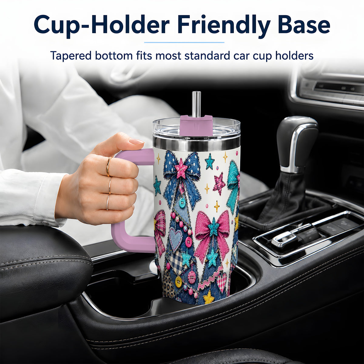 #pl[40oz|Pink] Patchwork Christmas Tree 40oz Tumbler, Denim Style Holiday Artwork
