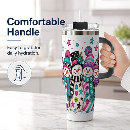 #pl[40oz|Black] Colorful Snowmen 40oz Tumbler, Patterned Winter Holiday Drinkware