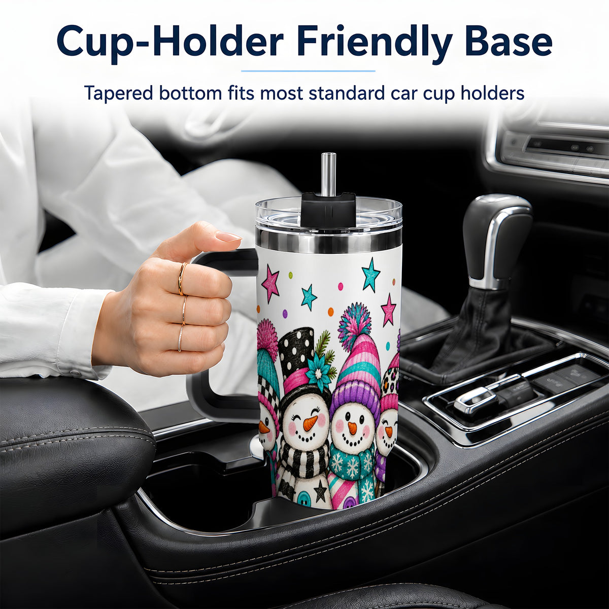 #pl[40oz|Black] Colorful Snowmen 40oz Tumbler, Patterned Winter Holiday Drinkware