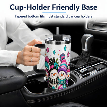 #pl[40oz|Black] Colorful Snowmen 40oz Tumbler, Patterned Winter Holiday Drinkware
