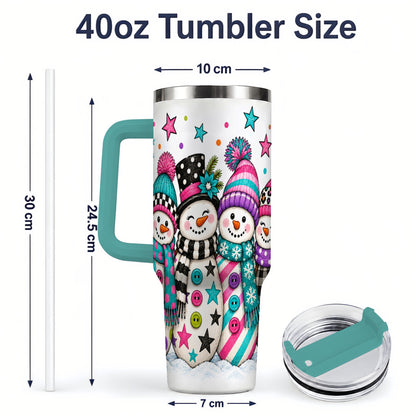 #pl[40oz|Green] Colorful Snowmen 40oz Tumbler, Patterned Winter Holiday Drinkware