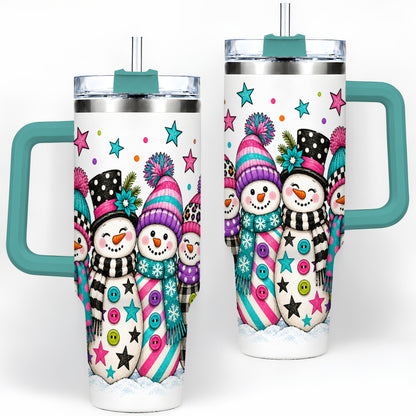 #pl[40oz|Green] Colorful Snowmen 40oz Tumbler, Patterned Winter Holiday Drinkware