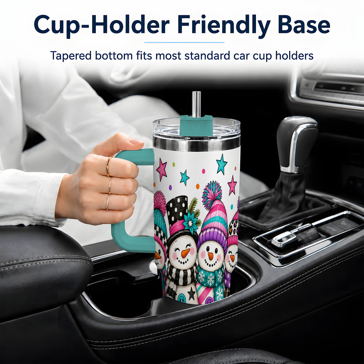 #pl[40oz|Green] Colorful Snowmen 40oz Tumbler, Patterned Winter Holiday Drinkware