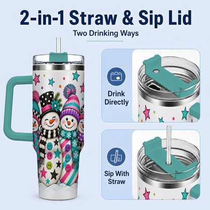 #pl[40oz|Green] Colorful Snowmen 40oz Tumbler, Patterned Winter Holiday Drinkware