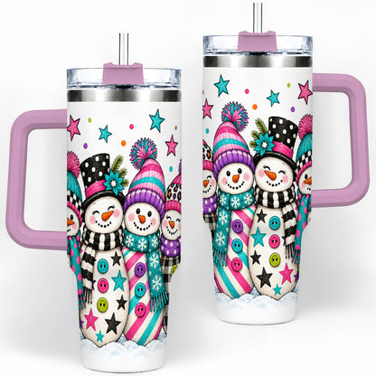 #pl[40oz|Pink] Colorful Snowmen 40oz Tumbler, Patterned Winter Holiday Drinkware