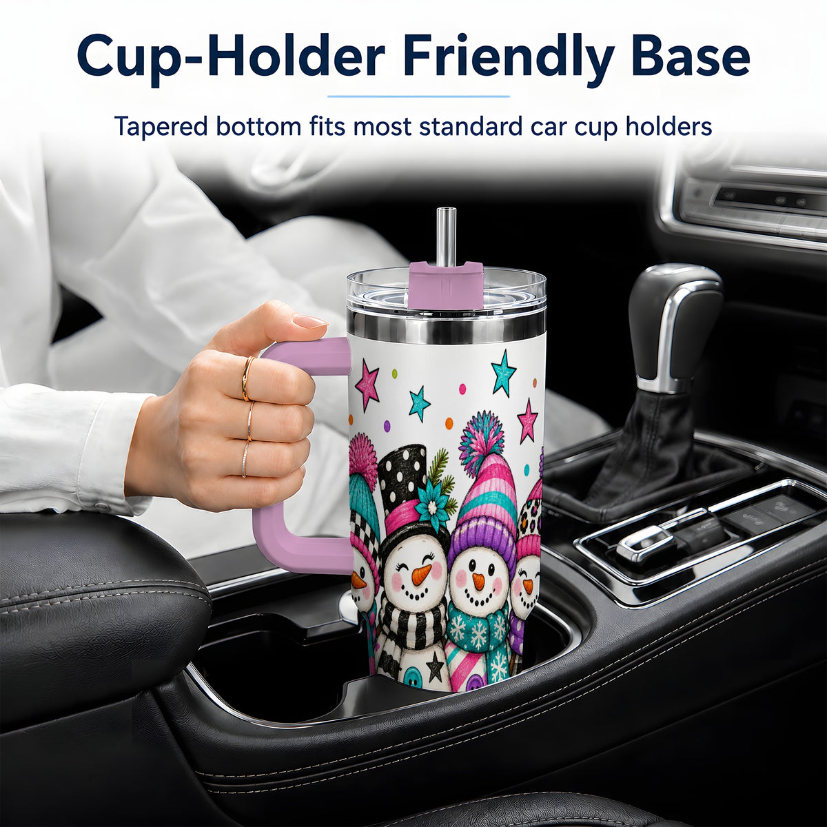 #pl[40oz|Pink] Colorful Snowmen 40oz Tumbler, Patterned Winter Holiday Drinkware