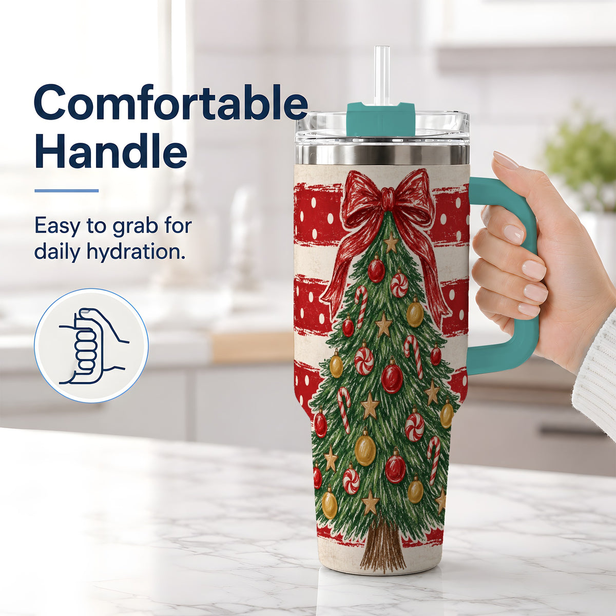 #pl[40oz|Green] Vintage Christmas Tree 40oz Tumbler, Red Stripe Holiday Drinkware