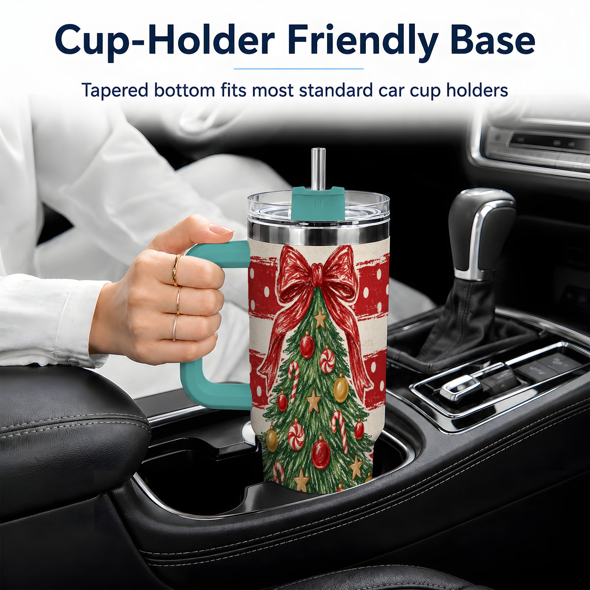 #pl[40oz|Green] Vintage Christmas Tree 40oz Tumbler, Red Stripe Holiday Drinkware