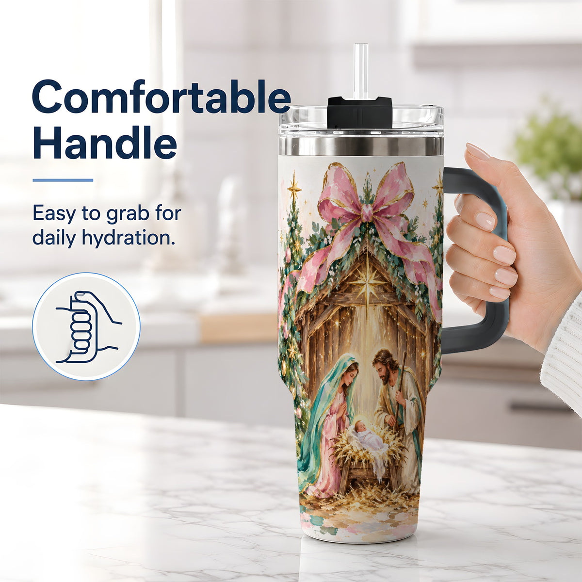 #pl[40oz|Black] Nativity Scene 40oz Stainless Steel Tumbler, Christmas Religious Artwork