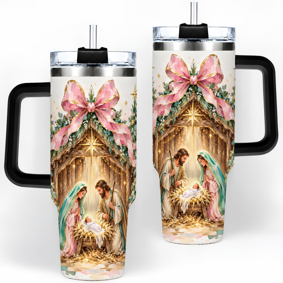 #pl[40oz|Black] Nativity Scene 40oz Stainless Steel Tumbler, Christmas Religious Artwork