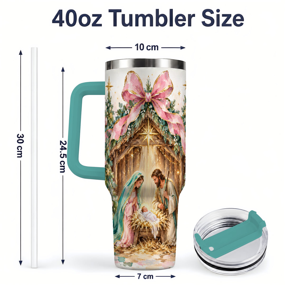 #pl[40oz|Green] Nativity Scene 40oz Stainless Steel Tumbler, Christmas Religious Artwork