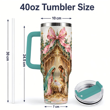 #pl[40oz|Green] Nativity Scene 40oz Stainless Steel Tumbler, Christmas Religious Artwork