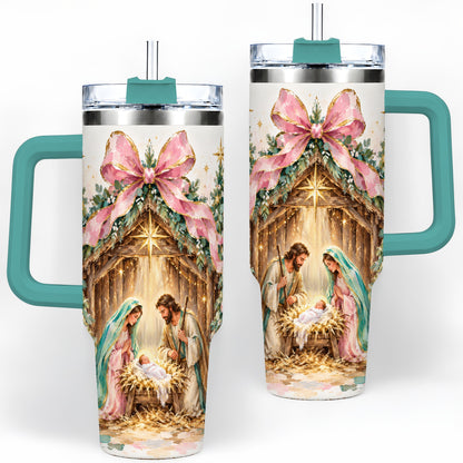 #pl[40oz|Green] Nativity Scene 40oz Stainless Steel Tumbler, Christmas Religious Artwork
