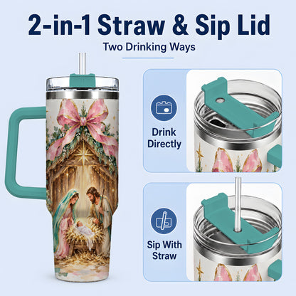 #pl[40oz|Green] Nativity Scene 40oz Stainless Steel Tumbler, Christmas Religious Artwork