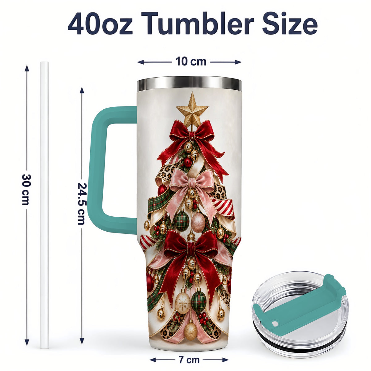 #pl[40oz|Green] Ribbon Christmas Tree 40oz Tumbler, Festive Ornament Artwork
