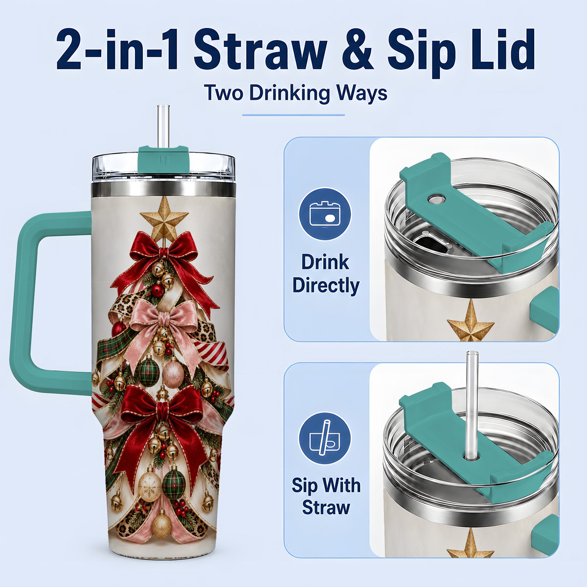 #pl[40oz|Green] Ribbon Christmas Tree 40oz Tumbler, Festive Ornament Artwork