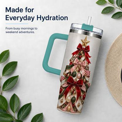 #pl[40oz|Green] Ribbon Christmas Tree 40oz Tumbler, Festive Ornament Artwork