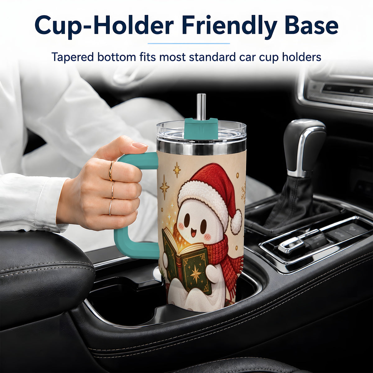 #pl[40oz|Green] Christmas Ghost Reading 40oz Tumbler, Cozy Holiday Book Artwork