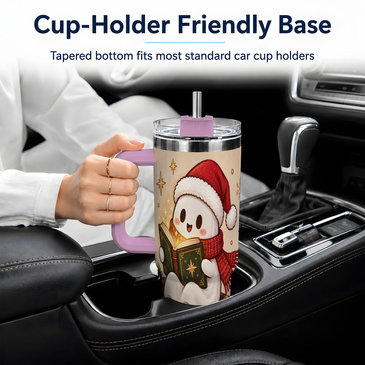 #pl[40oz|Pink] Christmas Ghost Reading 40oz Tumbler, Cozy Holiday Book Artwork