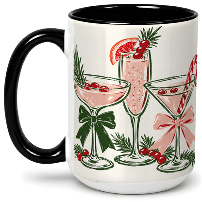 #pl[15oz|Black] Christmas Cocktail Ceramic Mug, Candy Cane Cranberry Holiday Art