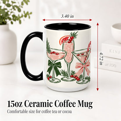 #pl[15oz|Black] Christmas Cocktail Ceramic Mug, Candy Cane Cranberry Holiday Art