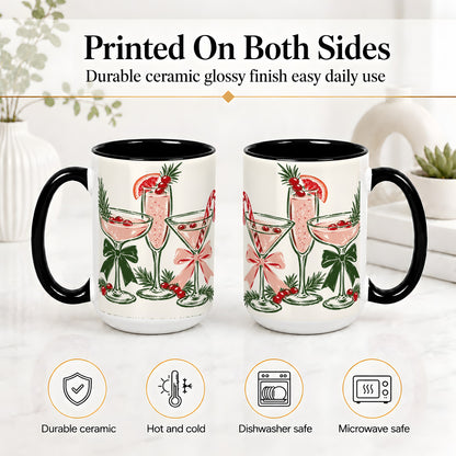 #pl[15oz|Black] Christmas Cocktail Ceramic Mug, Candy Cane Cranberry Holiday Art