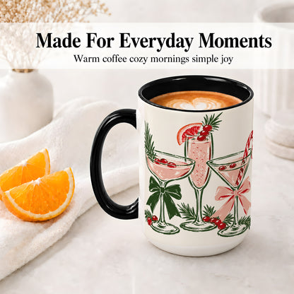 #pl[15oz|Black] Christmas Cocktail Ceramic Mug, Candy Cane Cranberry Holiday Art
