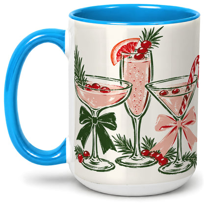 #pl[15oz|Blue] Christmas Cocktail Ceramic Mug, Candy Cane Cranberry Holiday Art