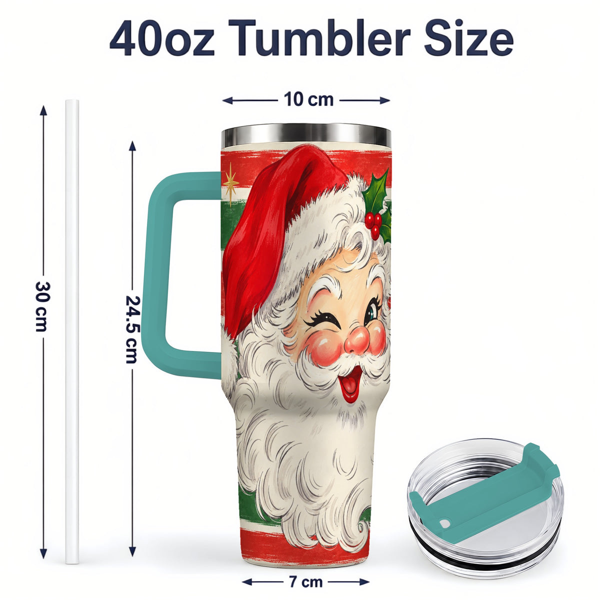 #pl[40oz|Green] Vintage Santa Face 40oz Tumbler, Retro Christmas Holiday Artwork
