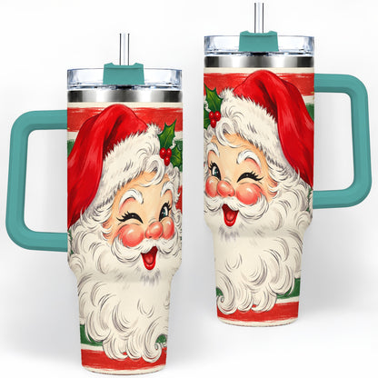 #pl[40oz|Green] Vintage Santa Face 40oz Tumbler, Retro Christmas Holiday Artwork