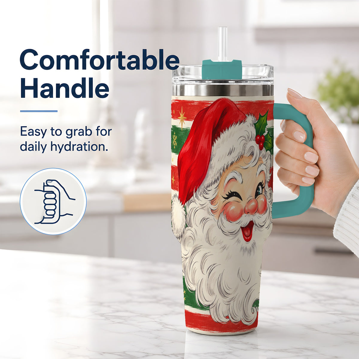 #pl[40oz|Green] Vintage Santa Face 40oz Tumbler, Retro Christmas Holiday Artwork