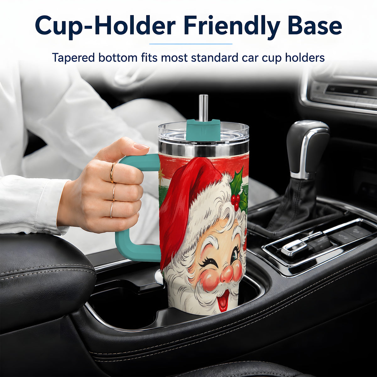 #pl[40oz|Green] Vintage Santa Face 40oz Tumbler, Retro Christmas Holiday Artwork