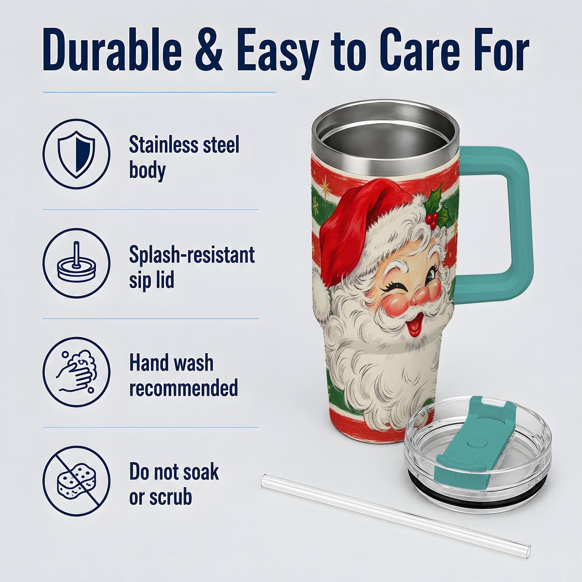 #pl[40oz|Green] Vintage Santa Face 40oz Tumbler, Retro Christmas Holiday Artwork