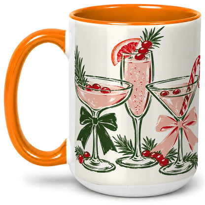 #pl[15oz|Orange] Christmas Cocktail Ceramic Mug, Candy Cane Cranberry Holiday Art
