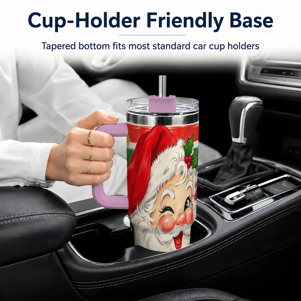 #pl[40oz|Pink] Vintage Santa Face 40oz Tumbler, Retro Christmas Holiday Artwork