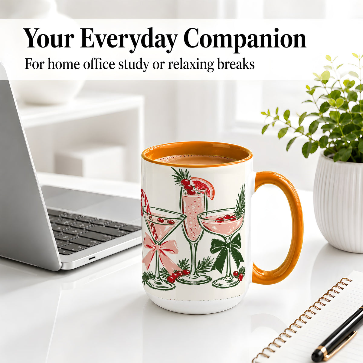 #pl[15oz|Orange] Christmas Cocktail Ceramic Mug, Candy Cane Cranberry Holiday Art