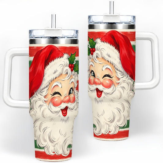 Vintage Santa Face 40oz Tumbler, Retro Christmas Holiday Artwork