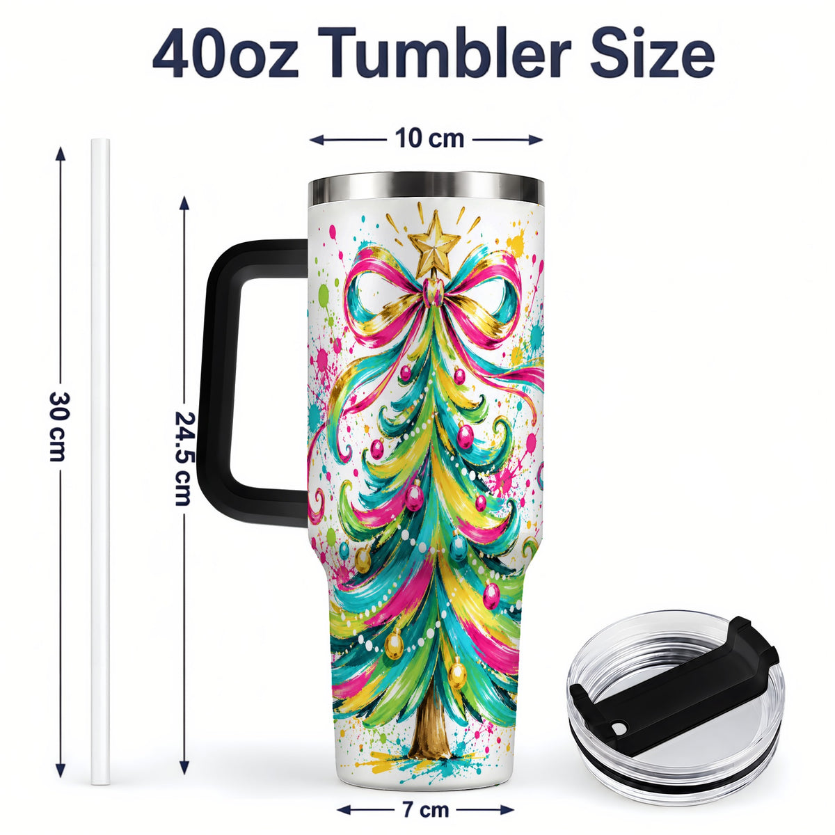 #pl[40oz|Black] Colorful Christmas Tree 40oz Tumbler, Bright Paint Splash Artwork