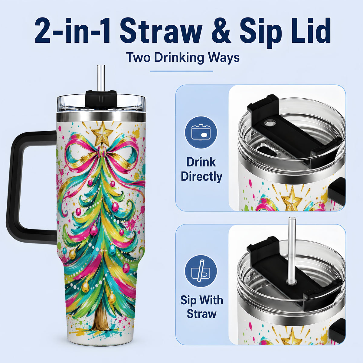 #pl[40oz|Black] Colorful Christmas Tree 40oz Tumbler, Bright Paint Splash Artwork