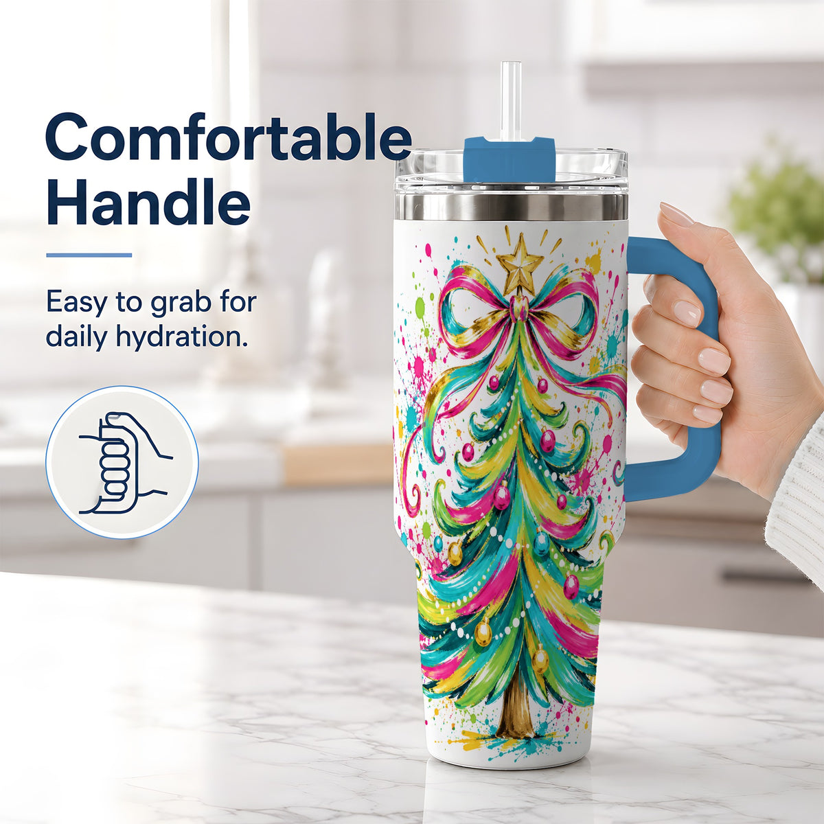 #pl[40oz|Blue] Colorful Christmas Tree 40oz Tumbler, Bright Paint Splash Artwork