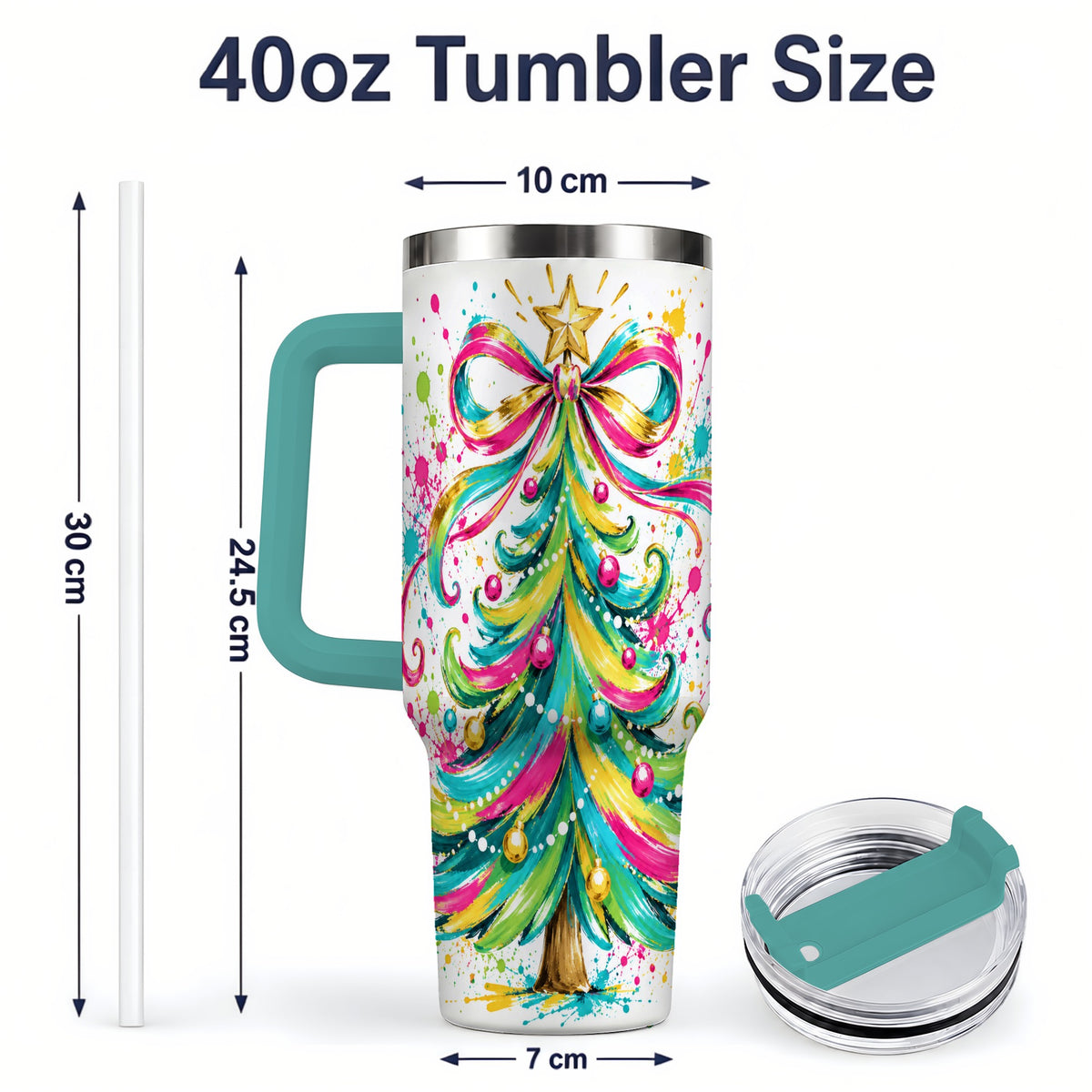 #pl[40oz|Green] Colorful Christmas Tree 40oz Tumbler, Bright Paint Splash Artwork
