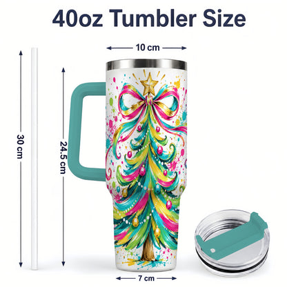 #pl[40oz|Green] Colorful Christmas Tree 40oz Tumbler, Bright Paint Splash Artwork