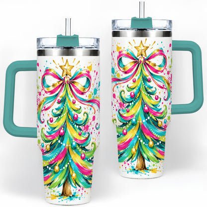 #pl[40oz|Green] Colorful Christmas Tree 40oz Tumbler, Bright Paint Splash Artwork