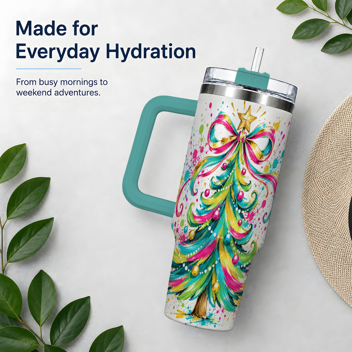 #pl[40oz|Green] Colorful Christmas Tree 40oz Tumbler, Bright Paint Splash Artwork